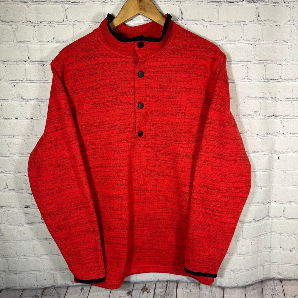 Obermeyer Mens Red Heather Fleece Snap‎ Mock Neck Pullover Sweater 27006 Medium